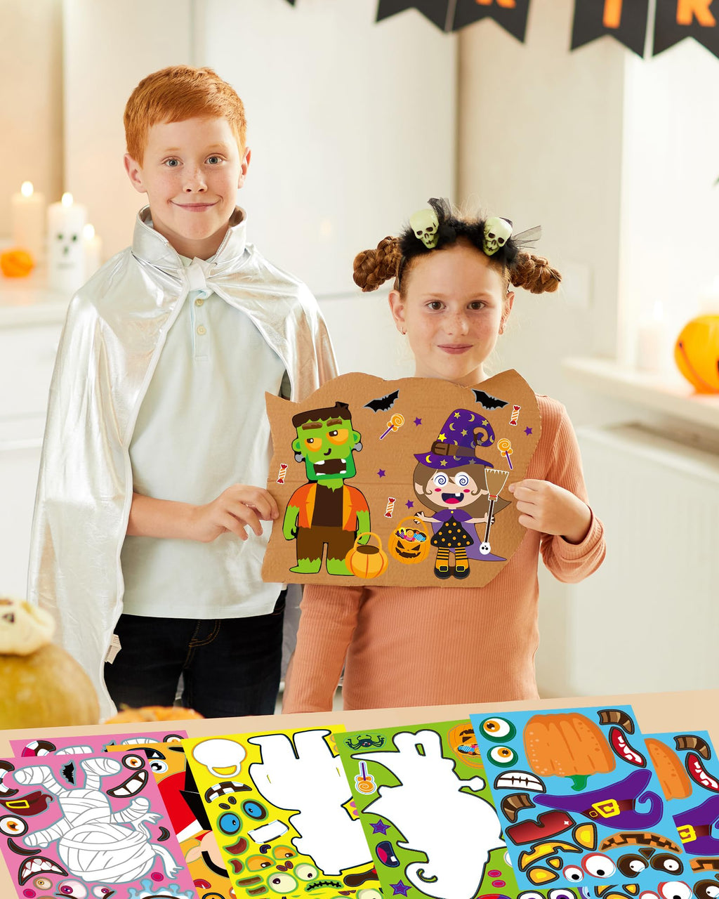 42 Sheets Halloween Party Favors Stickers for Kids, Halloween Crafts Treats | Make Your Own Face Stickers, Non Candy Halloween Goodie Bag Stuffers, Halloween Toys Gifts Activities Prizes for Kids Party