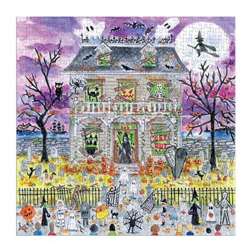 Galison Haunted House – 500 Piece Glow in The Dark Jigsaw Puzzle Featuring Spooky Artwork of A Haunted House