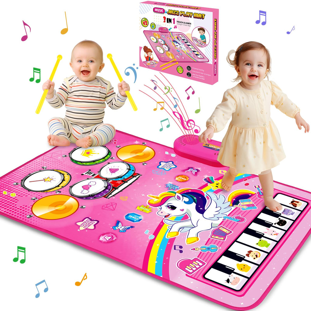 Toys for 1 Year Old Girl Gifts: 3 in 1 Baby Musical Mat Toddler Toy Age 1-2 | Piano Drum Animal Touch Unicorn Toys - Infant Music Toy 12-18 Months Babies Birthday Gifts for 1 2 3 Year Old Boys Girls