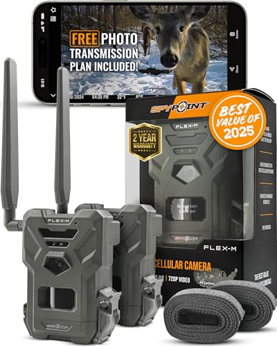 SPYPOINT Flex-M Twin, Cellular Trail Camera, Night Vision, Free Photo Plan | Auto Multi Cell-Network, LTE, GPS, Waterproof, 0.5 Second Trigger, 28MP Photo, 720p Video+ Sound, 90Ft Motion Dection & Flash