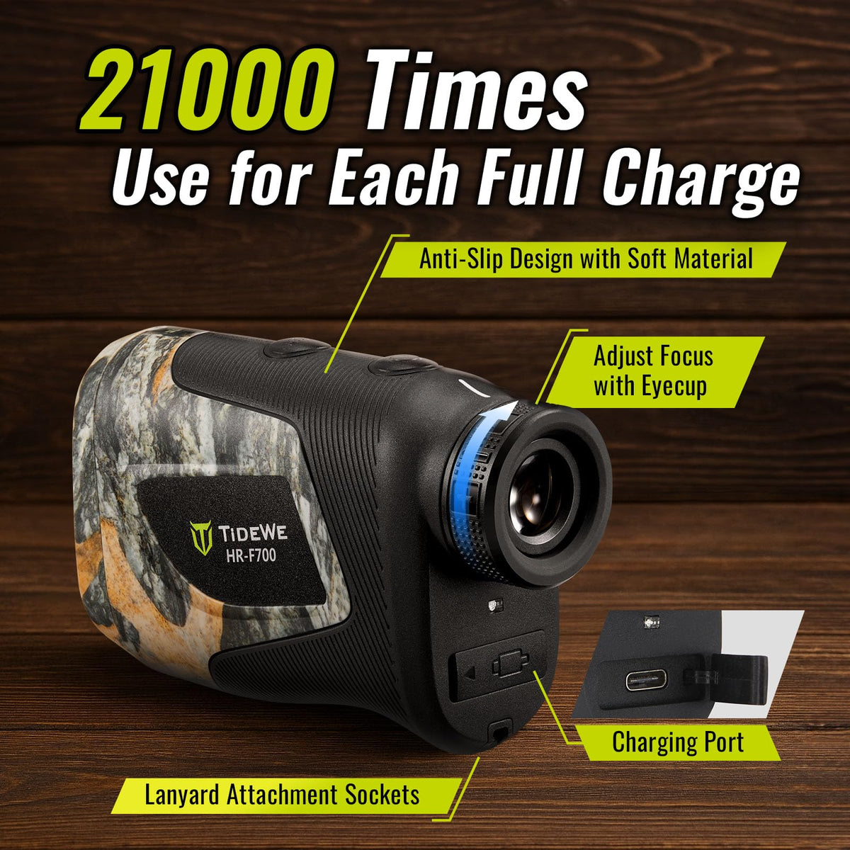 TIDEWE Hunting Rangefinder, Rechargeable Camo Laser Range Finder | 6X Magnification Range Finder, Distance/Angle/Speed/Continuous Scan Modes, Rechargeable Battery, Water-Resistant, Carry Case