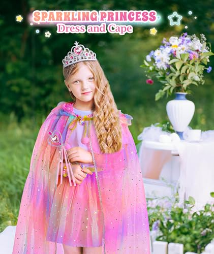 Princess Dress Up for Girls, Unicorn Light up Princess Cape Princess Dress | Costume Crown Gift for Girls 3 4 5 6 DOLNOW
