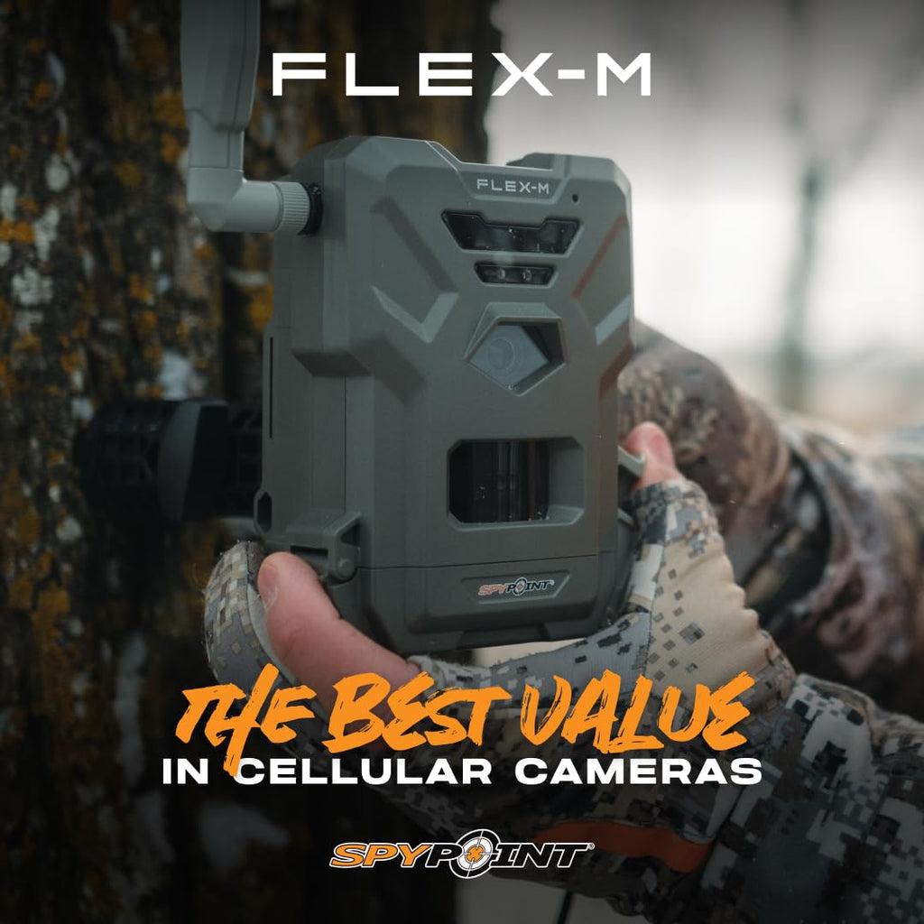 SPYPOINT Flex-M Twin, Cellular Trail Camera, Night Vision, Free Photo Plan | Auto Multi Cell-Network, LTE, GPS, Waterproof, 0.5 Second Trigger, 28MP Photo, 720p Video+ Sound, 90Ft Motion Dection & Flash