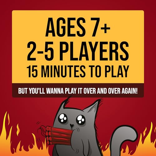 Exploding Kittens Original Edition, 2-5 Players, Ages 7+ Card Game | Draw cards, betray your friends, and try not to explode! Great for family game nights, parties, travel, quick 15-minute play.