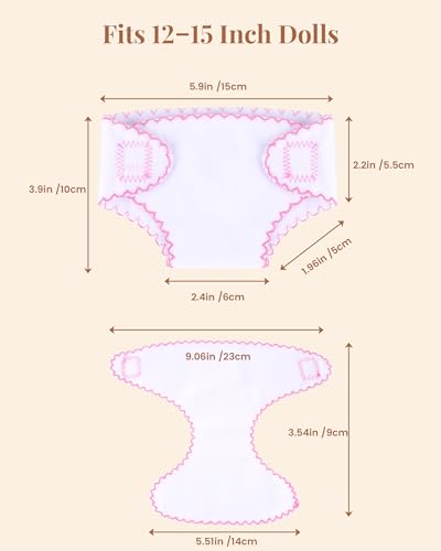 BABESIDE Baby Doll Diapers, 6 Reusable Diapers for 12-15 Inch Baby Dolls | Washable Baby Doll Accessories for Diaper Changing Pretend Play, Doll Diaper Set for Ages 3+