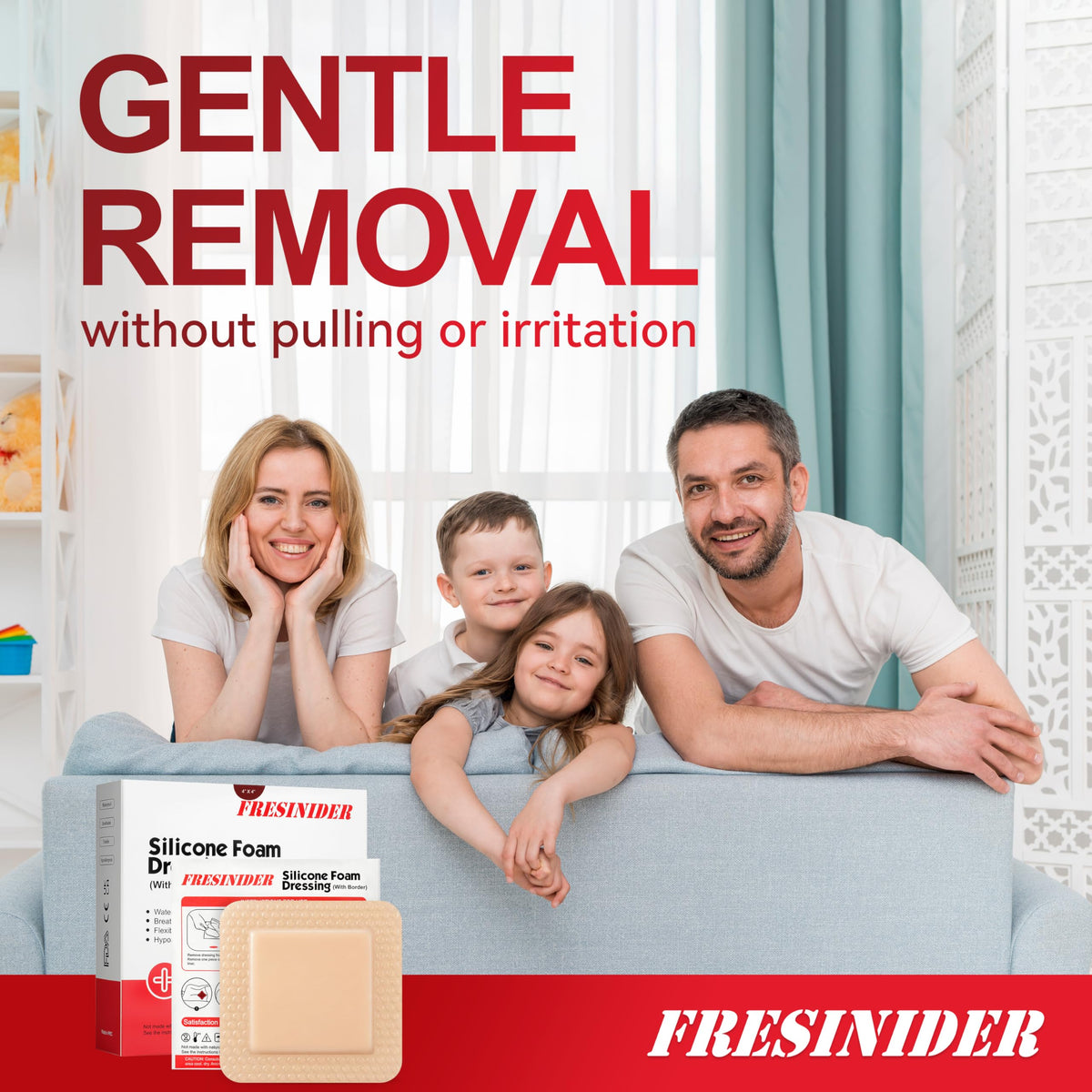 FRESINIDER Silicone Foam Dressing with Adhesive Border – Wound Dressing Bandage – Silicone Foam Pad – Pack of 10 – 4 x 4 Inches Large Waterproof Bandages – Self Adhesive Wound Care and Dressings