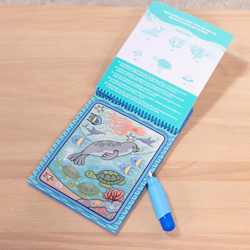 Melissa & Doug On the Go Water Wow! Under the Sea Color-Reveal Activity Pad | 4 Reusable Coloring Boards, Refillable Water Pen, Mess-Free Travel Toys, Arts & Crafts, Preschool Toys for Kids, Ages 3+