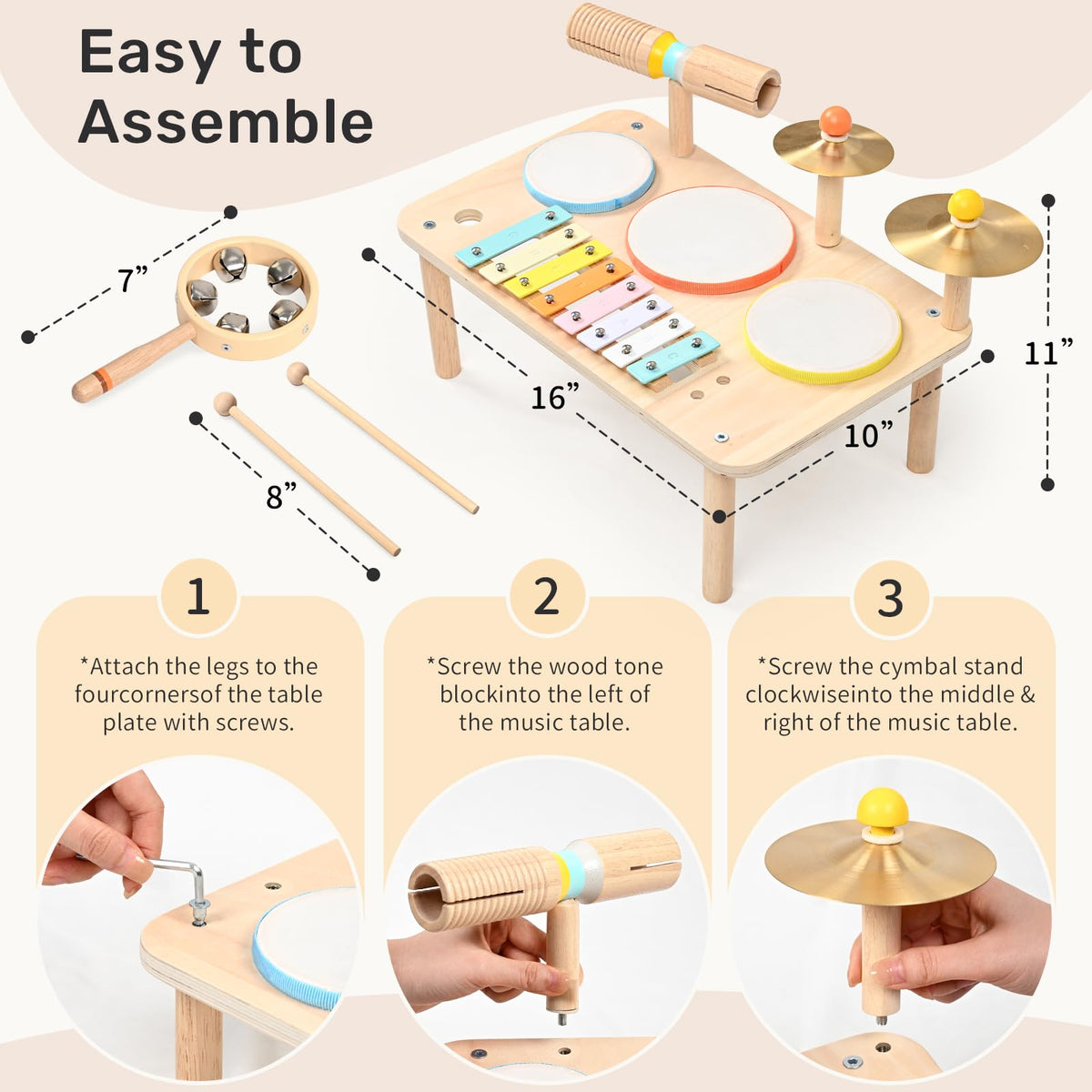 WINGYZ Kids Drum Set, 9-in-1 Montessori Toys | Wooden Musical Instruments for Toddlers, Baby Musical Toys with Drums, Xylophone, Helps Hand-Eye Coordination