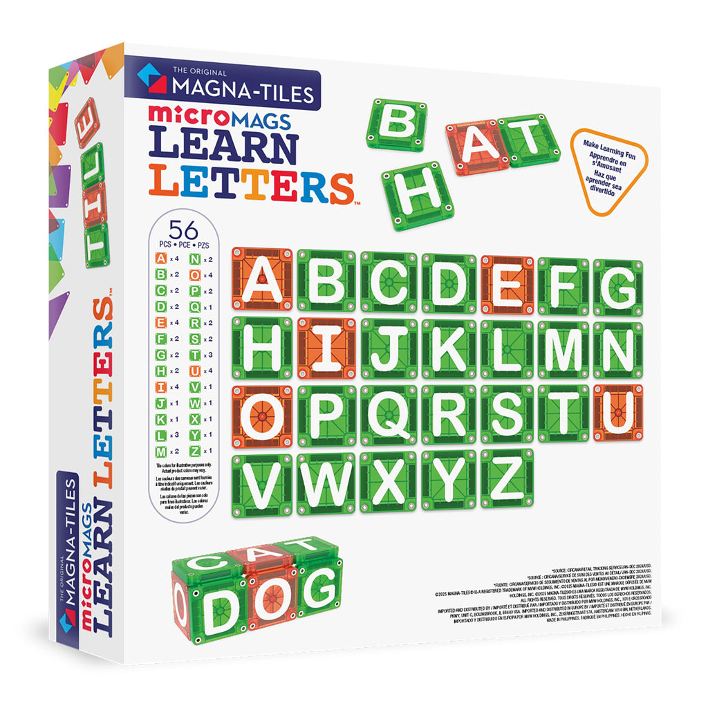 MAGNA-TILES microMAGS Learn Letters 56-Piece Magnetic Construction Set, The Original Magnetic Building Brand