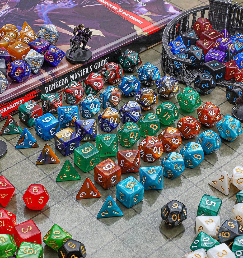 CiaraQ 182pcs Polyhedral Dice Set for Dungeon and Dragons MTG Table Games | 26 Role-Playing Dice Sets for D&D with Storage Bag. 7 dice each (D4-D20), Classic Numbers, Ages 14+