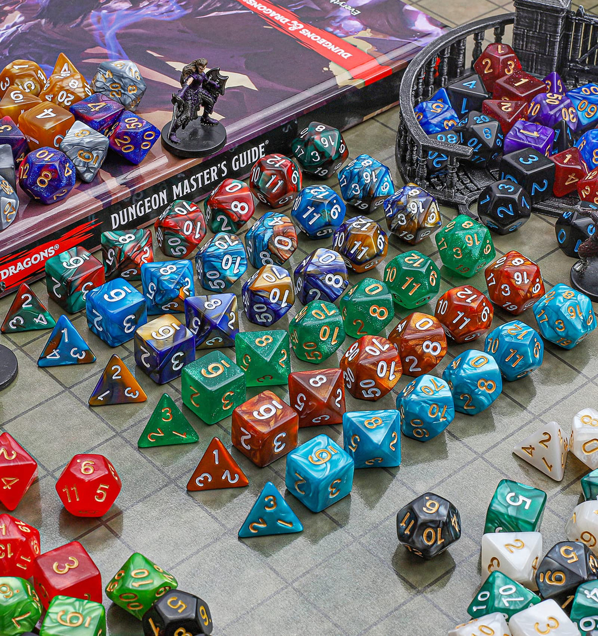 CiaraQ 182pcs Polyhedral Dice Set for Dungeon and Dragons MTG Table Games | 26 Role-Playing Dice Sets for D&D with Storage Bag. 7 dice each (D4-D20), Classic Numbers, Ages 14+
