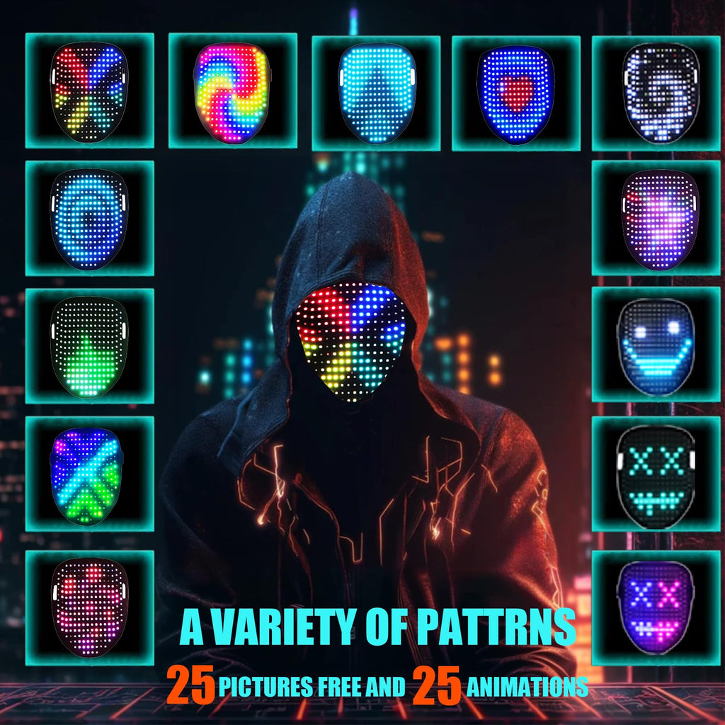 JDBMAOYE LED Light Up Mask with Gesture Sensing,Perfect Gifts for Teen Boys | Gift for Halloween Costume Mask Birthday Christmas Cosplay, Rechargeable, 50 Glowing Patterns, Cool Toys For Kids Adults