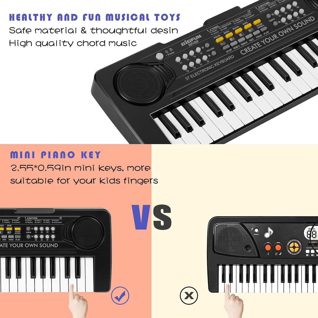 Raimy 37 Keys Electronic Keyboard Piano for Kids 3 4 5 6 7 8 9 Year Old | Early Learning Educational Portable Musical Instrument Toys, Birthday Gifts for Boys and Girls Beginner (Black)