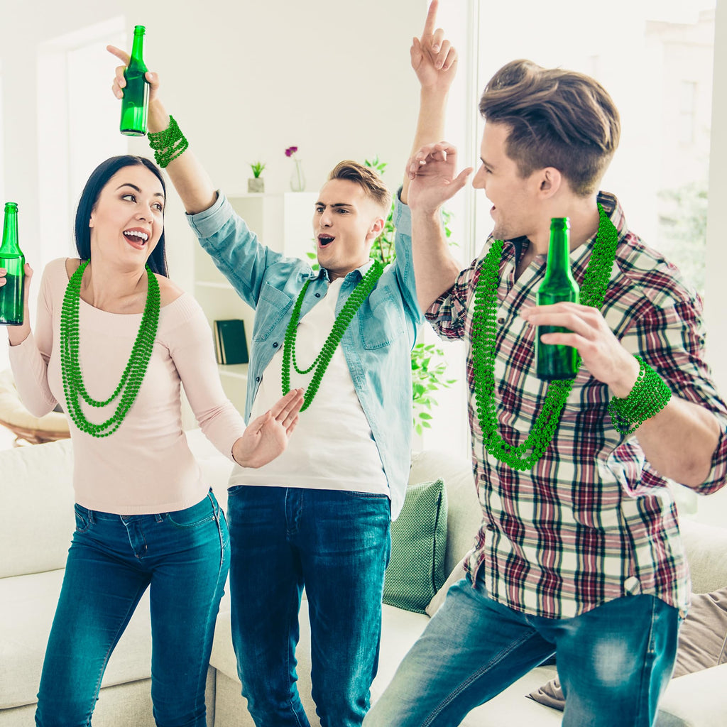 100PCS St Patricks Day Accessories, Green St. Patricks Day Beads Necklace, 33" Round Beads Irish Saint Patricks Necklaces Costume Bulk, Parade Throw Accessories for Wedding Birthday St. Patricks Decor