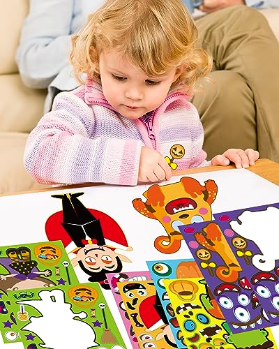 42 Sheets Halloween Party Favors Stickers for Kids, Halloween Crafts Treats | Make Your Own Face Stickers, Non Candy Halloween Goodie Bag Stuffers, Halloween Toys Gifts Activities Prizes for Kids Party