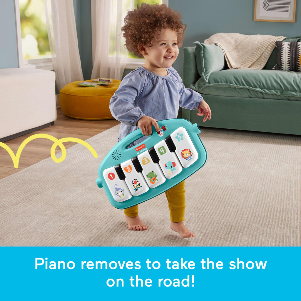 Fisher-Price Glow and Grow Kick & Play Piano Gym, Blue | Baby Playmat, 10 Linkable Toys, Removable Piano, Musical Learning Toy, Developmental Activities for Newborns 0+ Months