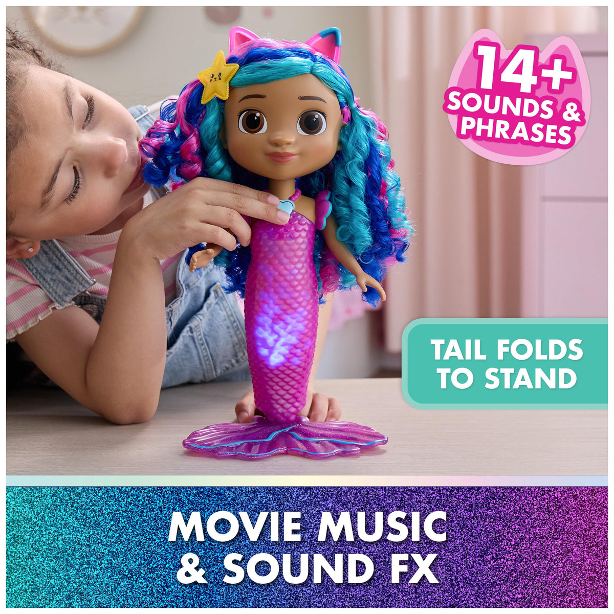 Gabby's Dollhouse The Movie, Sing & Shine Mermaid Gabby Doll Toy | 13-Inch Doll, Lights & Sounds, Waterproof Design, Interactive Roleplay, Kids Toys for Girls & Boys Ages 3 and Up