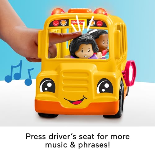 Fisher-Price Little People School Bus Toddler Toy | Push-Along Vehicle, Lights Music & Sounds, 2 Figures, Preschool Kids Ages 1+ Years