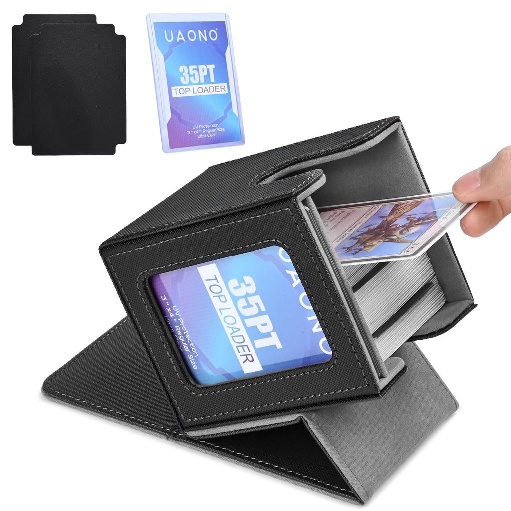 UAONO Card Deck Box for MTG Commander, Fits 100 Double-Sleeved Cards | Independent Commander Display, Magnetic Deck Case for Magic the Gathering TCG, 2 Dividers & 1 Top Loader (Black)