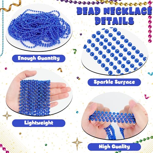 Huskein 200 PCS Beaded Necklace, 33" Mardi Gras Beads, Blue Bead Necklace, Mardi Gras Accessories, Parade Beads Bulk for Hanukkah Christmas Pirate Birthday Gender Costume Party Supplies