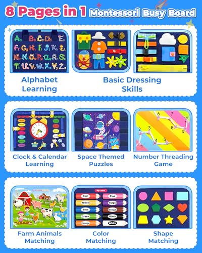 Gojmzo Busy Board Montessori Toys for Toddler Boy Girl Gifts Busy Book | Sensory Toys, Airplane Car Travel Toy, Learning Educational Toys, Activity Book, Toddler Activities, Fine Motor Skills