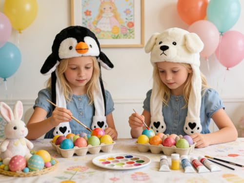 Bubblepompom Animal Hat with Moving Ears Funny Pop up Crazy Silly Hat, 22'' | Plush Animal Hat with Jumping Ears, Cosplay Costume for Dress Up Party, Holiday Gift for Kids, Squeeze Paws to Pop up Ears