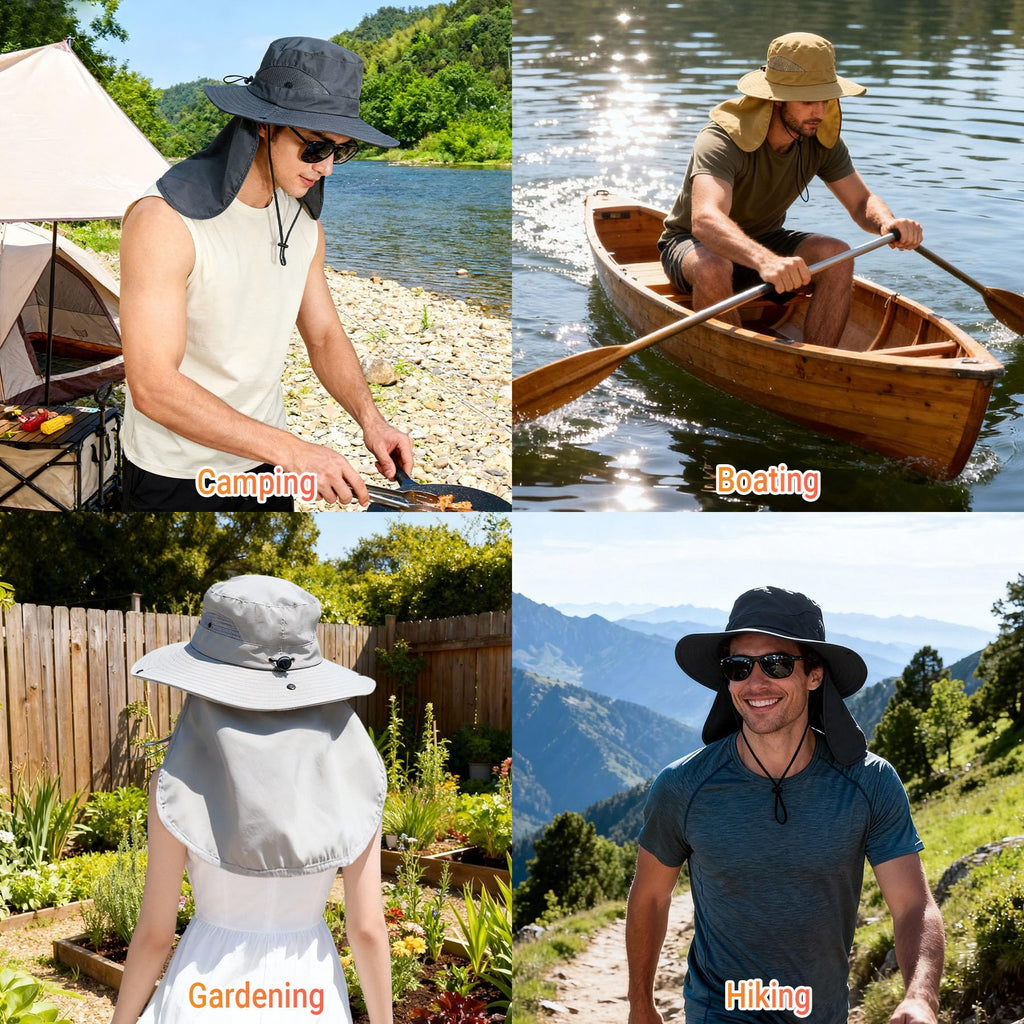 NPQQUAN Sun Hats for Men Women with Neck Flap UPF 50+ UV Protection | Wide Brim Bucket Hat, Water Resistant, Adjustable Size, Detachable Chin Strap, Foldable & Lightweight, Hiking Fishing Hats