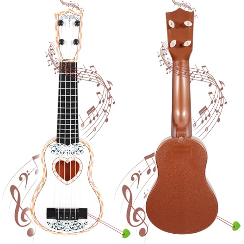 Raimy 17in Ukulele Guitar for Kids, 4 String Mini Toddler Music Toy | Kids Ukulele, Educational Musical Instrument for Beginners, Birthday Gift for Age 3 4 5 6 7 8 9 Years Boys Girls (White)