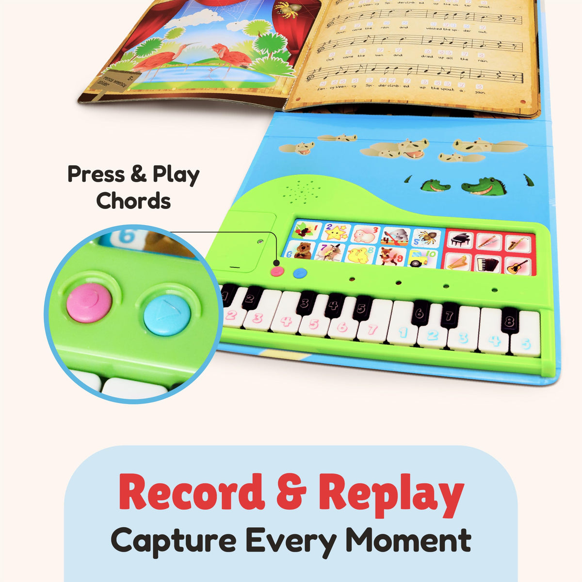 BEST LEARNING My First Piano Book - Toy Piano with Songbook for Kids | 10 Nursery Rhymes, 6 Instrument Sounds, Record and Playback, Educational Birthday Gift for 3 to 5 Year Old Boys and Girls