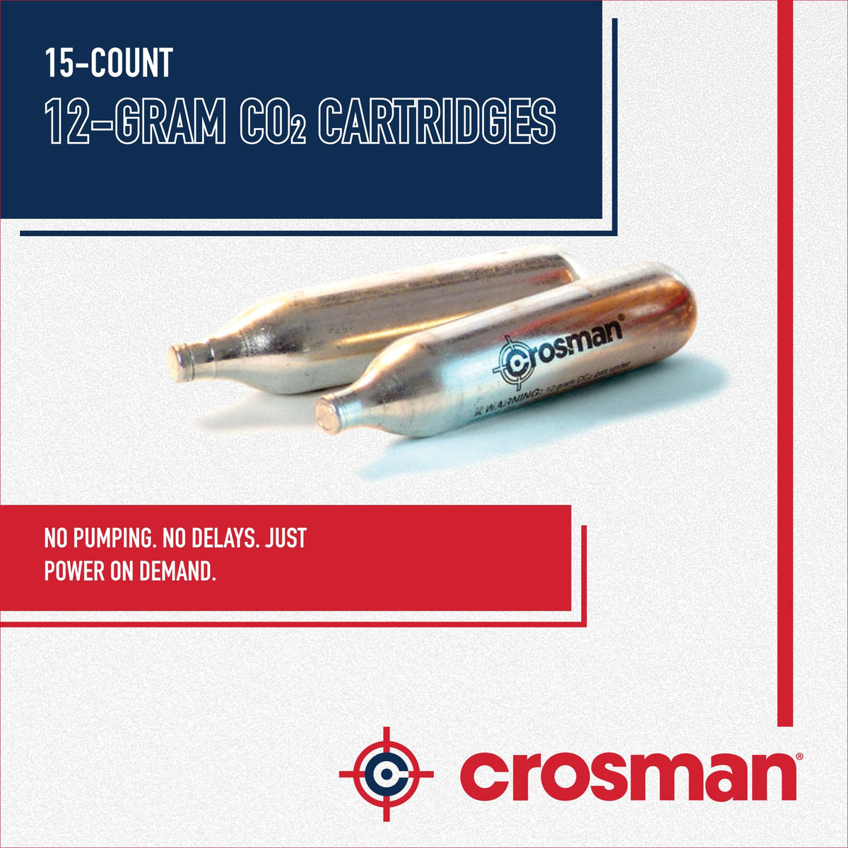 Crosman 15-Count CO2 Cartridges for Air Rifles and Air Pistols | Snug Neck Seal Prevents Gas Leaks - Strong Metal Walls Handle Heavy Use - Smooth Even Pressure For Every Shot