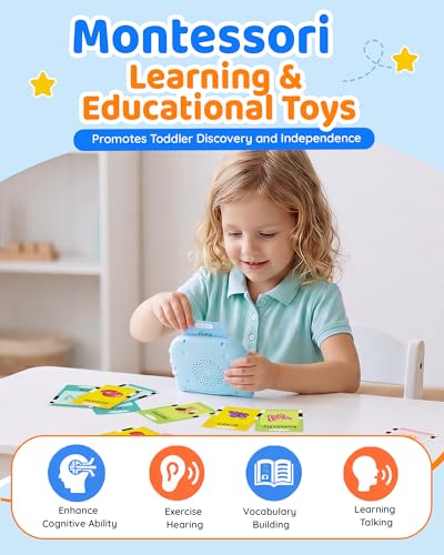 Aullsaty Talking Flash Cards for Toddlers 1-3, Upgraded 248 Sight Words Montessori Speech Therapy Toy, Autism Sensory Educational Learning Toys, Birthday Gift for Boys Girls (Blue)