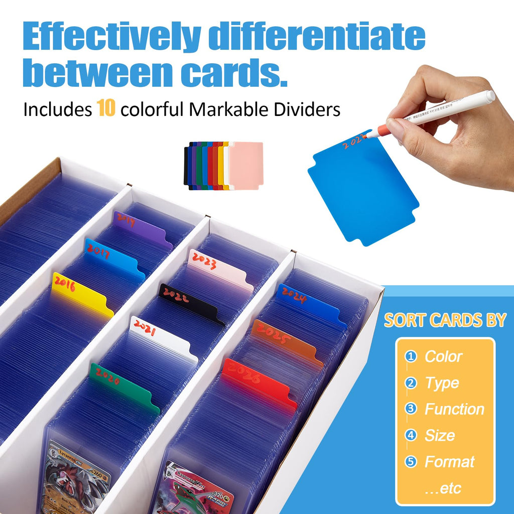 4 Pack Sports Card Boxes 3600 Count Cardboard Card Storage Box White Bulk Card Storage Baseball Card Boxes with 10 Dividers Sports Cards Storage Box for Card Game Baseball Card Storage Boxes