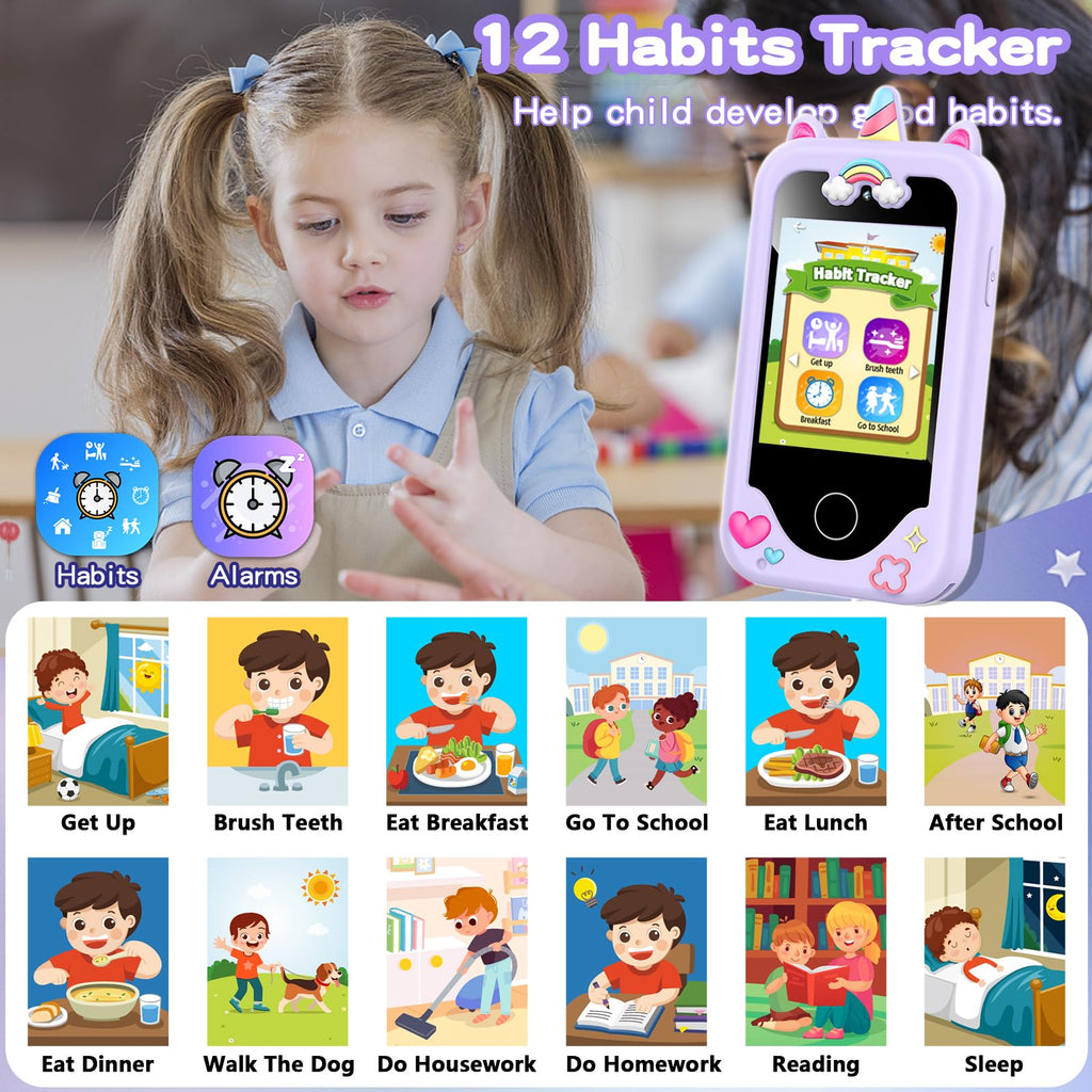 Kids Smart Phone for Girls, Christmas Birthday Gifts for Girls Age 3-10 | Kids Toys Cell Phone, 2.8" Touchscreen Toddler Learning Play Toy Phone with Dual Camera, Game, Music Player, 8GB Card, Purple
