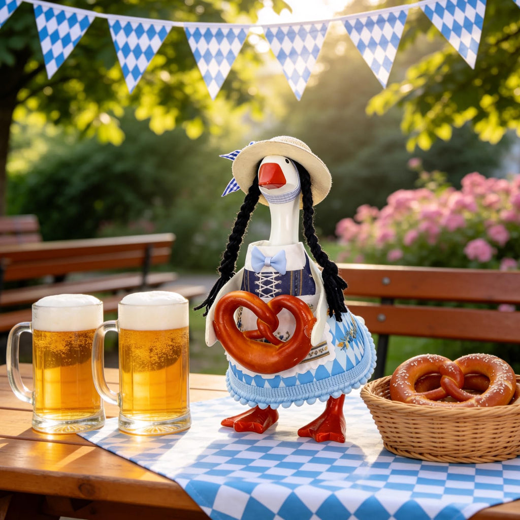 YGEINIT Oktoberfest Desk Goose Outfits 7 Inch | Desk Goose Outfits Felt Costume with Bavarian Pretzels, Oktoberfest Home and Office Decoration for Desktop Goose Statues