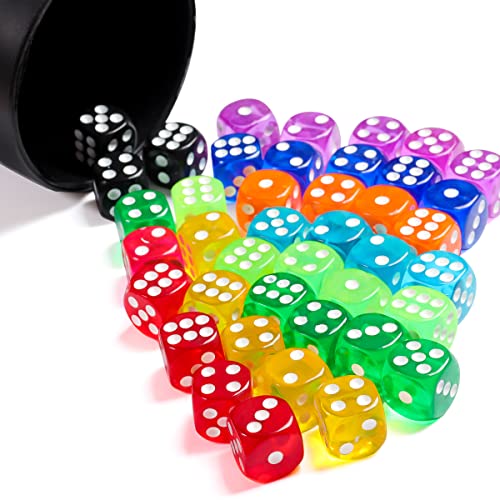 50 Pieces Dice Set, 14mm Bulk 6 Sided Colored Dices for Board Games, Math Learning,Classroom