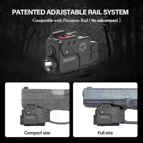 Solofish 800 Lumens Pistol Light Laser Combo | Strobe Function for Green Laser and Tactical Light with Adjustable Rail Fits Guns w/ Rail