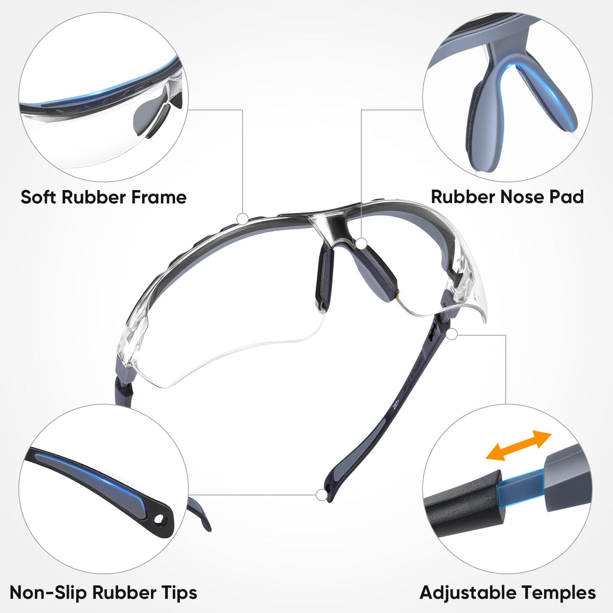 TICONN Anti-Fog Safety Glasses for Men & Women, ANSI Z87.1 Eye Goggles | UV Eye Protection, Adjustable Arms, Lightweight Frame, Scratch-Resistant Lenses, Perfect for Construction, Cycling