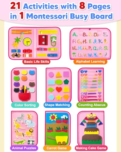 Exorany Busy Board Montessori Toys for Toddler Girl Birthday Gift Busy Book | Airplane Car Travel Toy, Learning Educational Toys, Activity Book, Toddler Activities, Sensory Toys, Fine Motor Skills