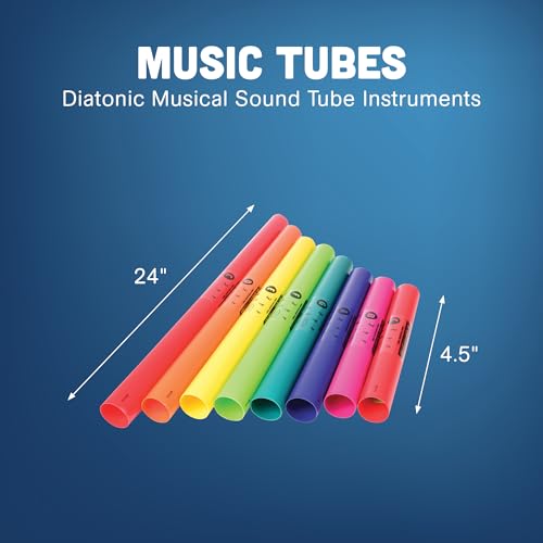 Constructive Playthings Boomwhackers Music Sensory Sound Tubes, Set of 8 | C to C Scale Musical Sound Tube, Classroom Instruments for Kids, Diatonic Set of 8