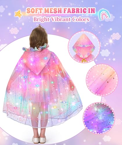 Princess Dress Up for Girls, Unicorn Light up Princess Cape Princess Dress | Costume Crown Gift for Girls 3 4 5 6 DOLNOW