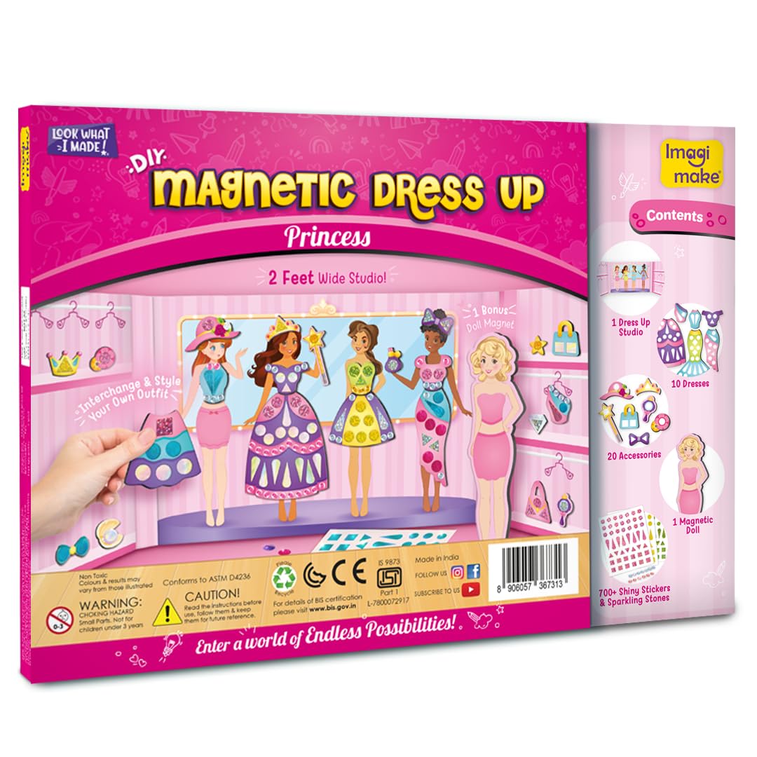 Imagimake DIY Magnetic Dress-Up Princess, 30 Magnetic Dresses & Accessories | Pretend Play Magnetic Toys for Kids, Interchange & Create Unlimited Outfits, Gift for Girls Ages 3,4,5,6,7,8 Years Old