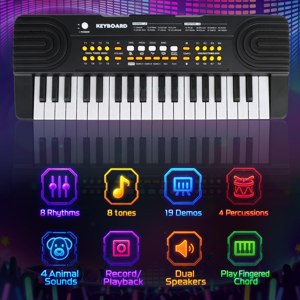 37 Key Upgraded Keyboard Piano with Microphone Kids Music Toy Ages 3-7 | Toddler First Electric Musical Instrument Learning Toy for 3 4 5 6 7 Year Old Boys Girls Birthday Gifts (Black)