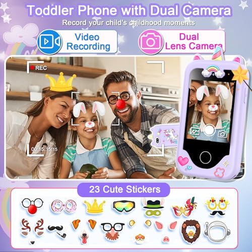 Kids Smart Phone for Girls, Christmas Birthday Gifts for Girls Age 3-10 | Kids Toys Cell Phone, 2.8" Touchscreen Toddler Learning Play Toy Phone with Dual Camera, Game, Music Player, 8GB Card, Purple