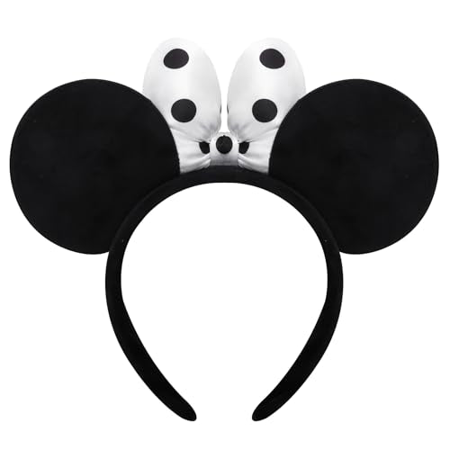 ODOCARE Handmade Mouse Ears Headband for Women and Ladies, Polka Dot Bow Mini Ears Costume Accessories