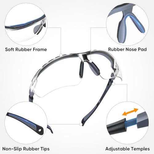 TICONN Anti-Fog Safety Glasses for Men & Women, ANSI Z87.1 Eye Goggles | UV Eye Protection, Adjustable Arms, Lightweight Frame, Scratch-Resistant Lenses, Perfect for Construction, Cycling