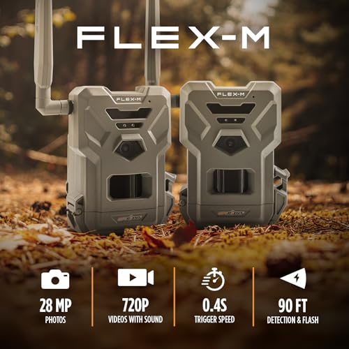 SPYPOINT Flex-M Twin, Cellular Trail Camera, Night Vision, Free Photo Plan | Auto Multi Cell-Network, LTE, GPS, Waterproof, 0.5 Second Trigger, 28MP Photo, 720p Video+ Sound, 90Ft Motion Dection & Flash