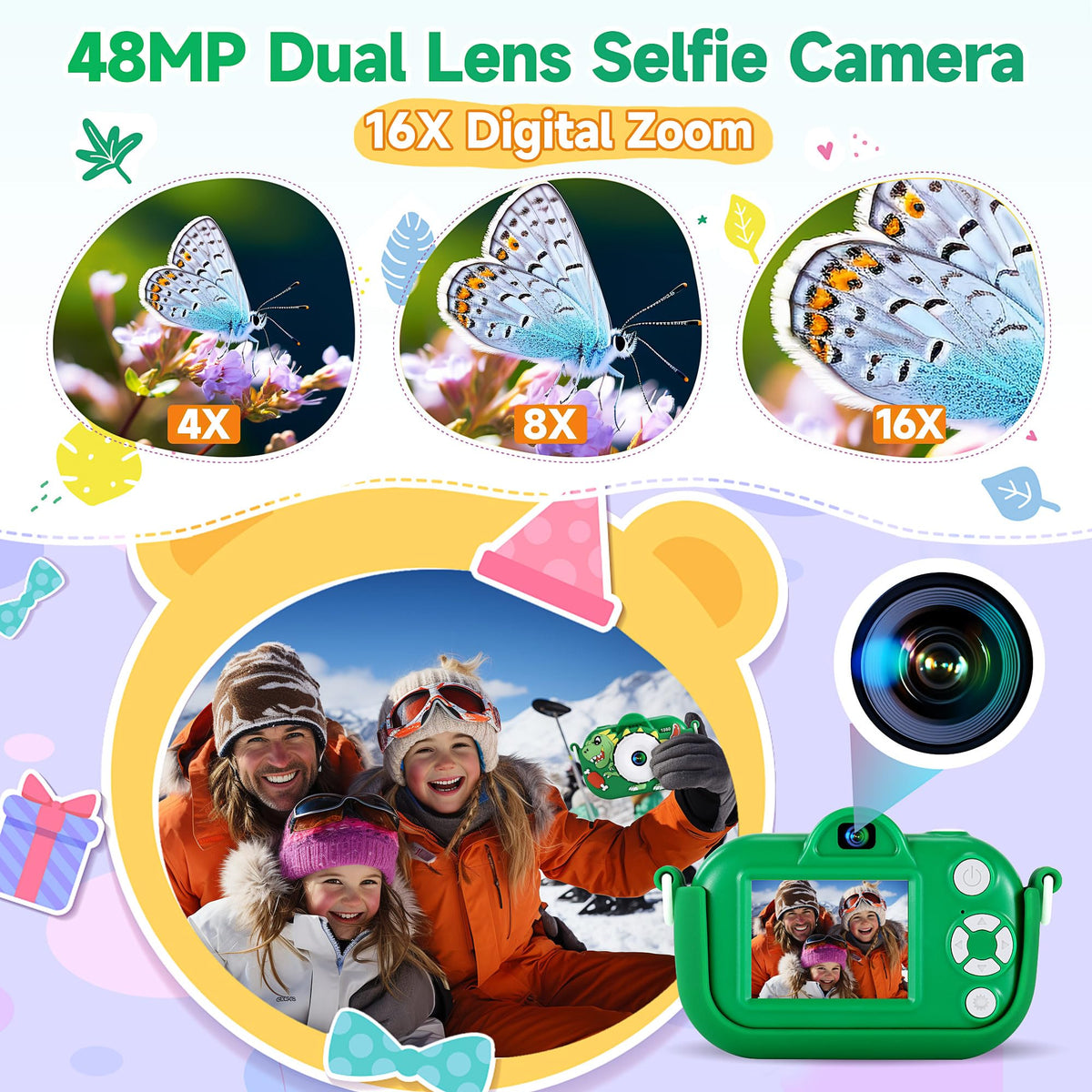 Kids Camera Boys Toys for 3 4 5 6 7 8 9 Years Old Boys, 48MP Dual Lens Kids Digital Camera Christmas Birthday Gifts, 1080P HD Video Selfie Toddler Camera with 32G SD Card