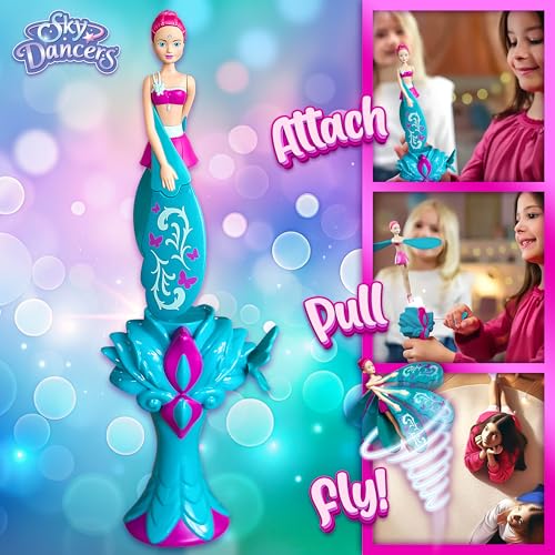 Sky Dancers Flying Doll, Pull-String Toy, No Batteries, Turquoise Twinkle | Really flies; Pull-string powered; No batteries; Indoor/outdoor play; Screen-free fun; Ages 6+, retro