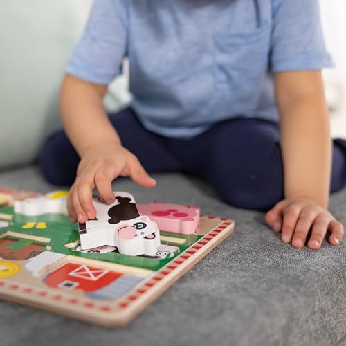 Melissa & Doug Farm Animals Wooden Chunky Puzzle 8-Piece Set | 8 Chunky Wooden Pieces, Stand-Up Farm Animals and Barn, Motor Skill Building Puzzle Play, Toddler Toys for Kids, Ages 2+