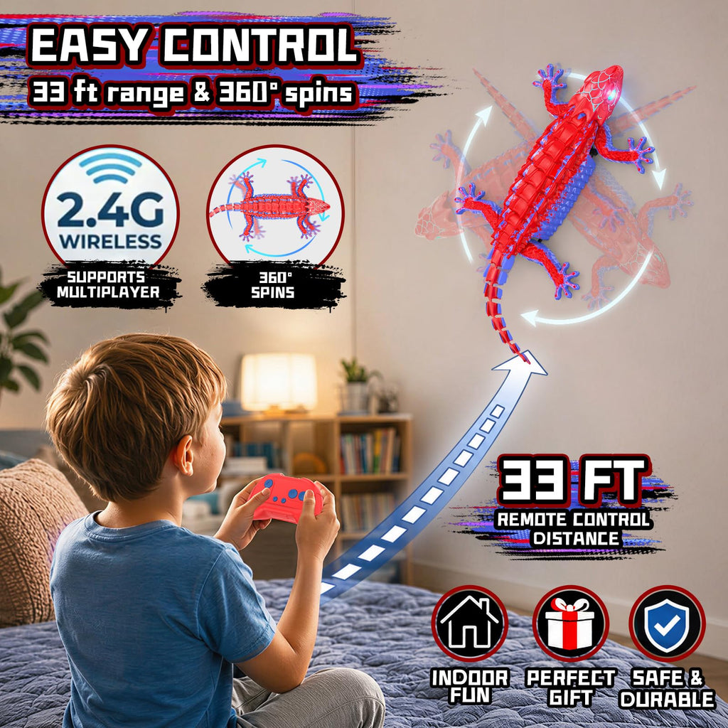 Loueouv RC Wall Climbing Gecko, Rechargeable Remote Control Robot for Kids | 360° Rotating RC Stunt Car with Light, Wall Crawler Lizard Toys for 3-12 Year Old Boys Girls Kids Toys